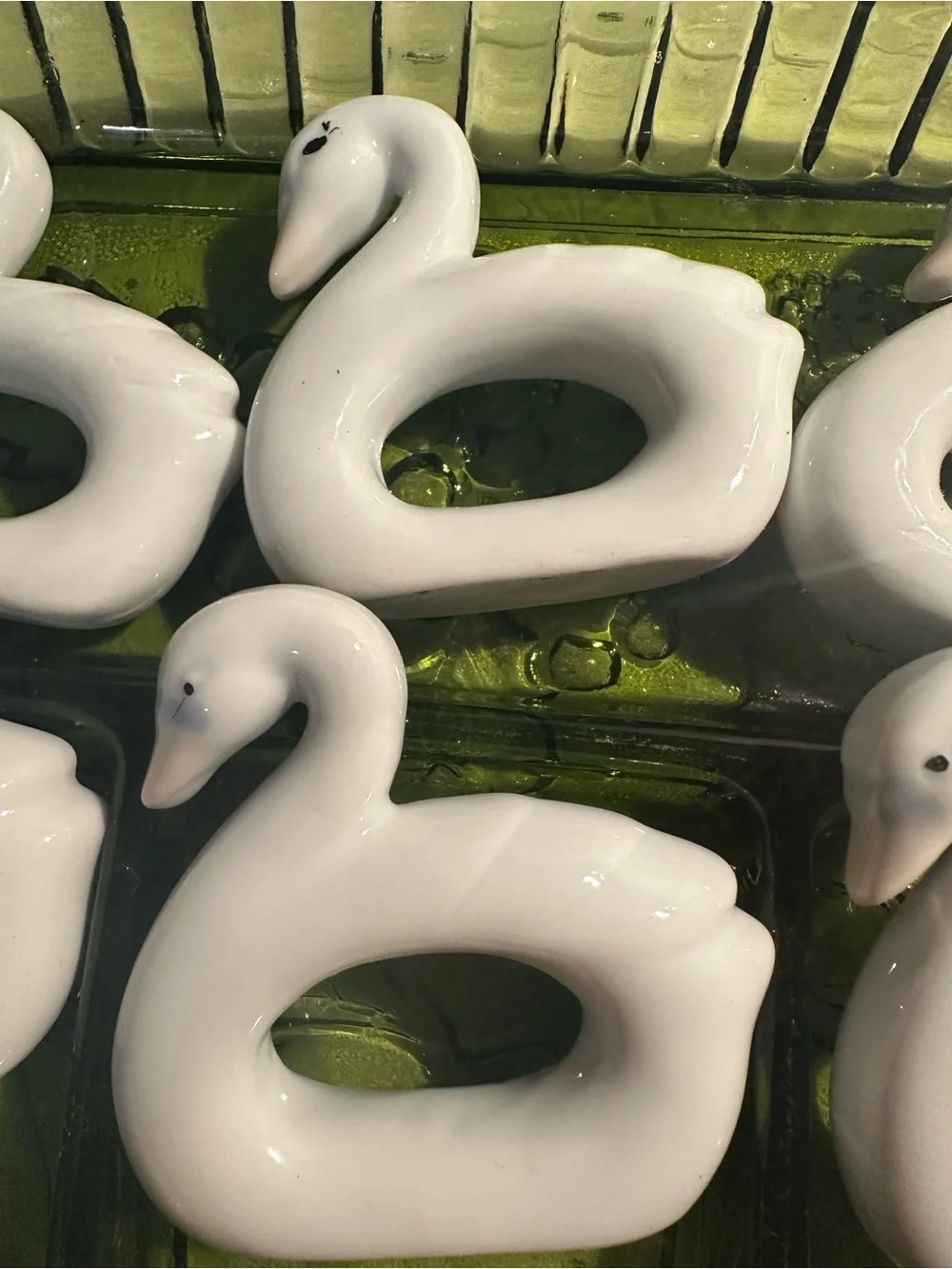 White Ceramic Swan Napkin Rings - Set of 9